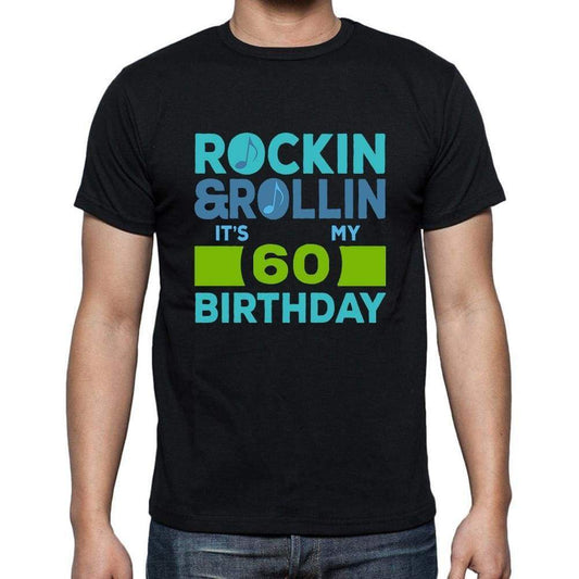 Rockin&rollin 60 Black Mens Short Sleeve Round Neck T-Shirt Gift T-Shirt 00340 - Black / S - Casual