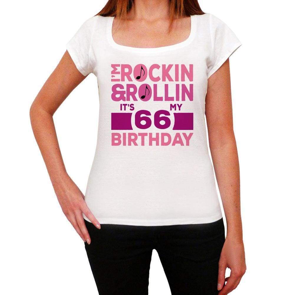 Rockin&rollin 66 White Womens Short Sleeve Round Neck T-Shirt Gift T-Shirt 00343 - White / Xs - Casual