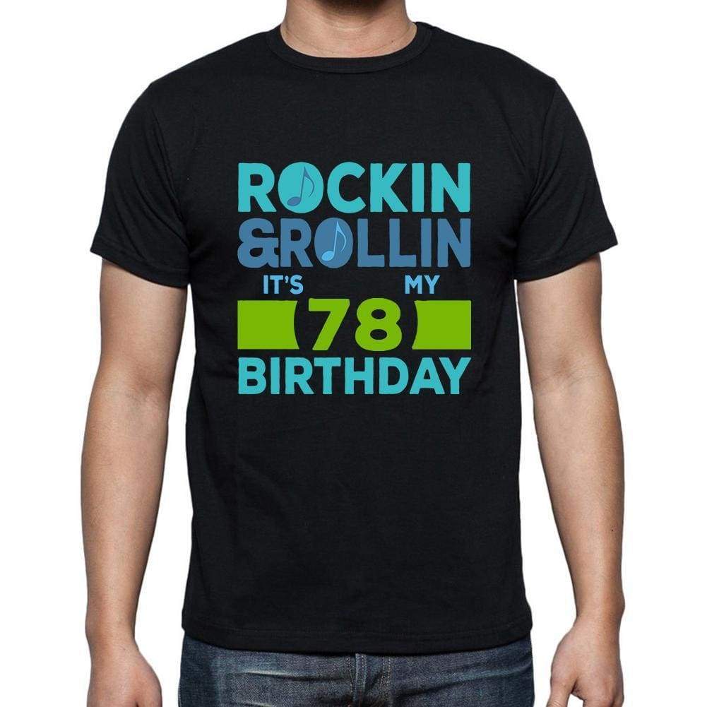 Rockin&rollin 78 Black Mens Short Sleeve Round Neck T-Shirt Gift T-Shirt 00340 - Black / S - Casual