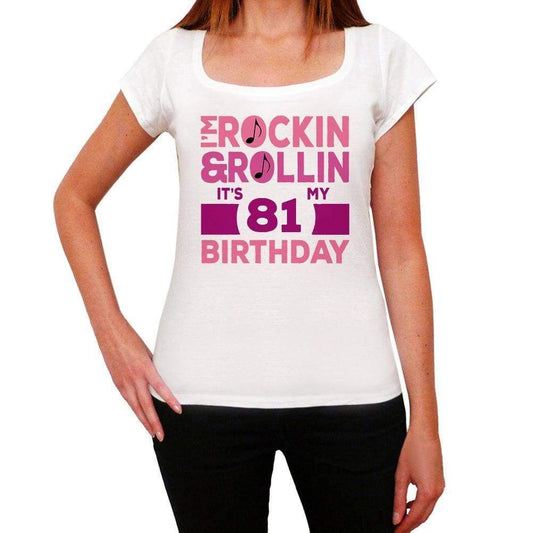 Rockin&rollin 81 White Womens Short Sleeve Round Neck T-Shirt Gift T-Shirt 00343 - White / Xs - Casual