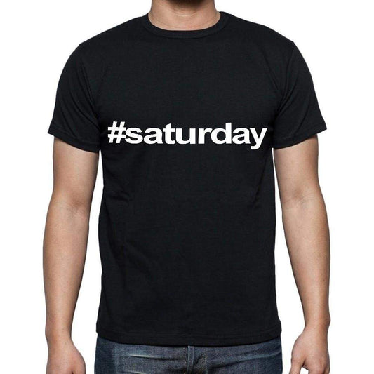 Saturday White Letters Mens Short Sleeve Round Neck T-Shirt 00007