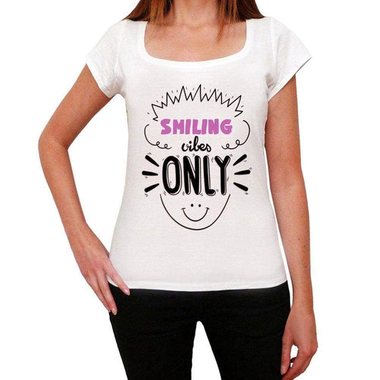 Smiling Vibes Only White Womens Short Sleeve Round Neck T-Shirt Gift T-Shirt 00298 - White / Xs - Casual