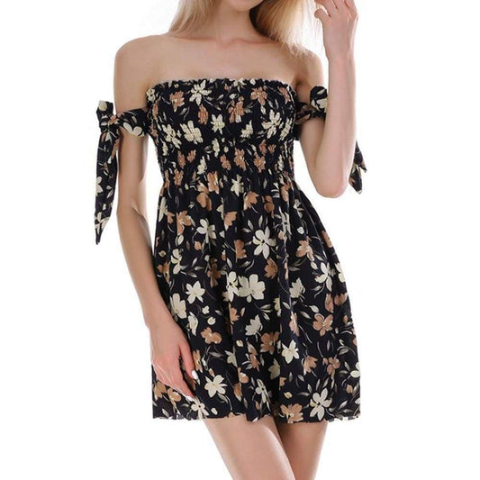 Summer Women Dress Off The Shoulder Sleeveless Printed Evening Party Beach Dress