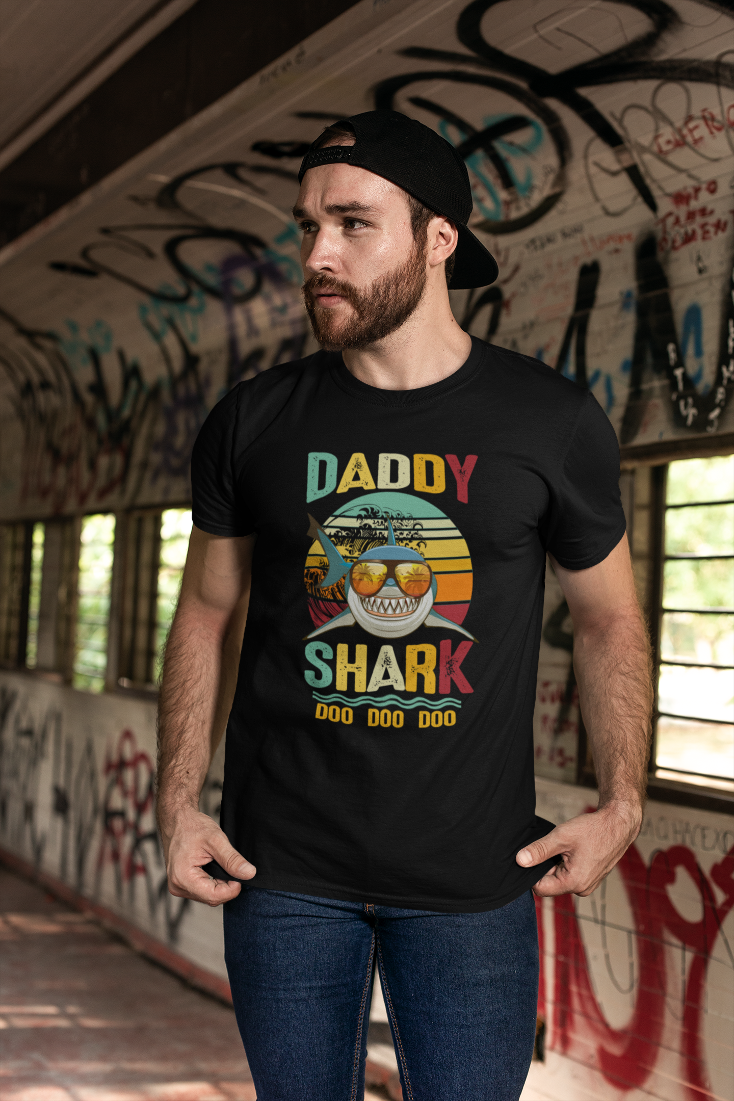 ULTRABASIC Men's Vintage T-Shirt Daddy Shark Doo Do Baby - Funny Song Tee Shirt