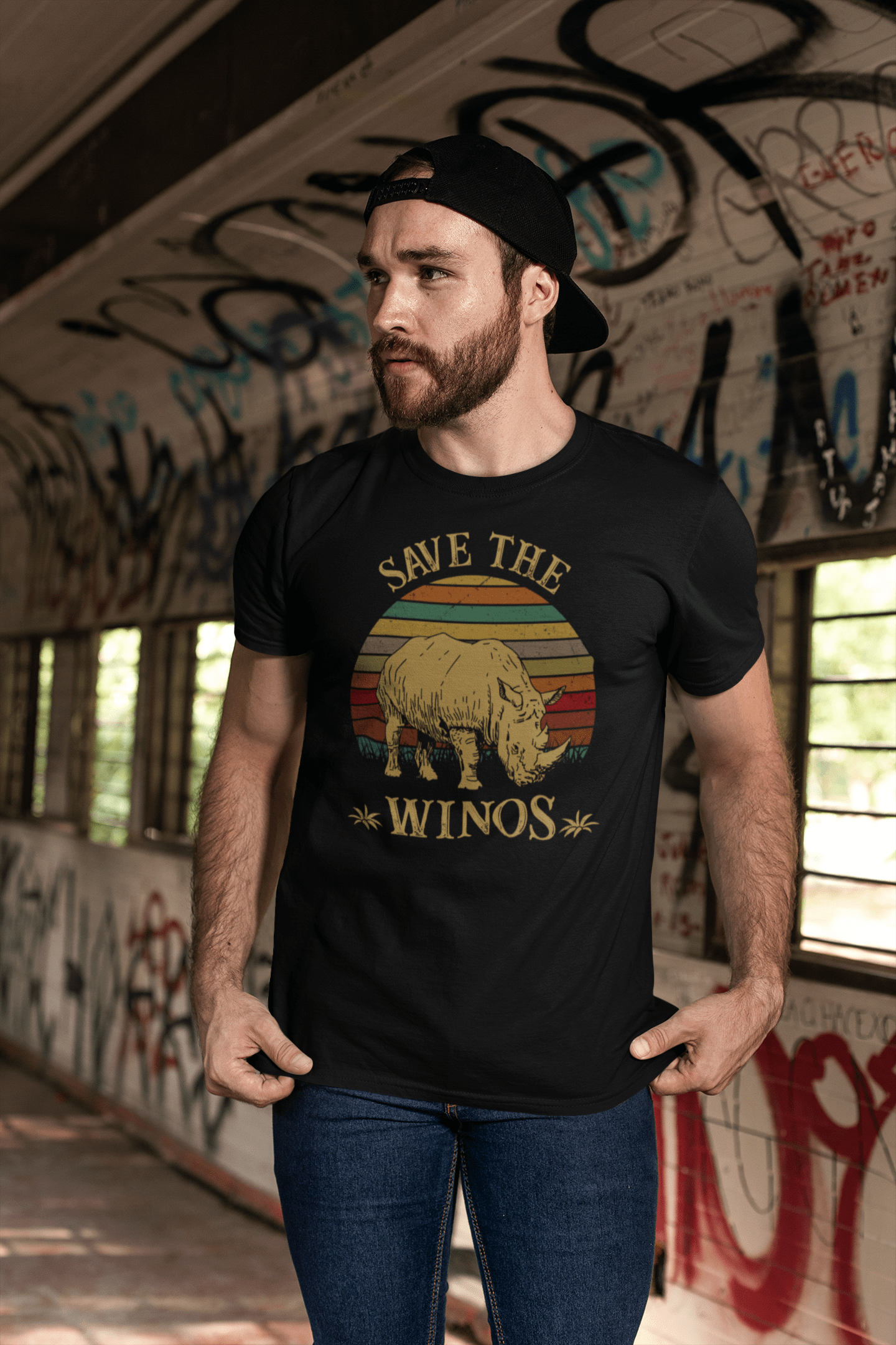 ULTRABASIC Men's Vintage T-Shirt Retro Save the Winos Rhinos Wine - Funny Quote Tee Shirt