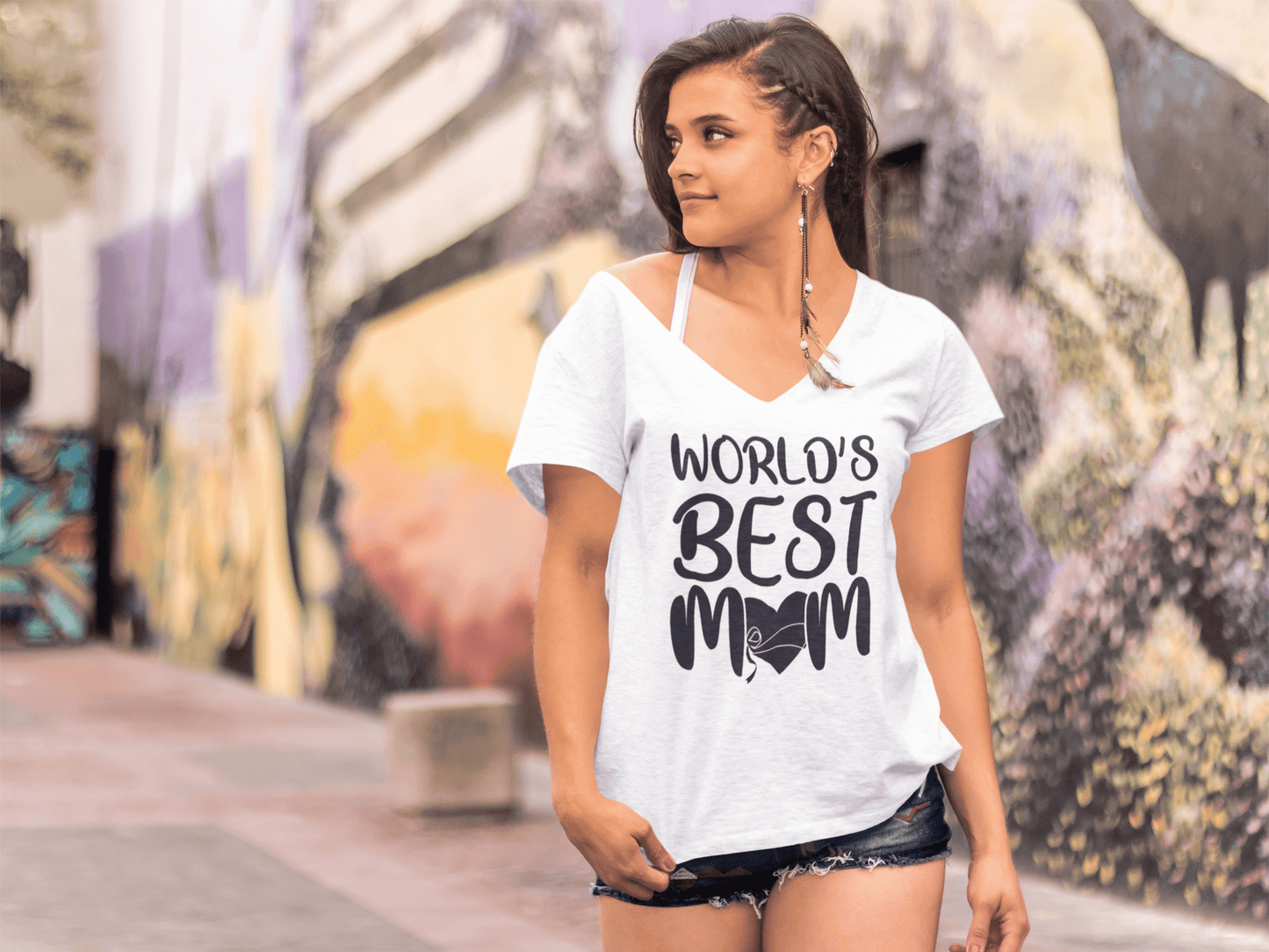 ULTRABASIC Women's T-Shirt World's Best Mom - Heart Mother Tee Shirt Tops