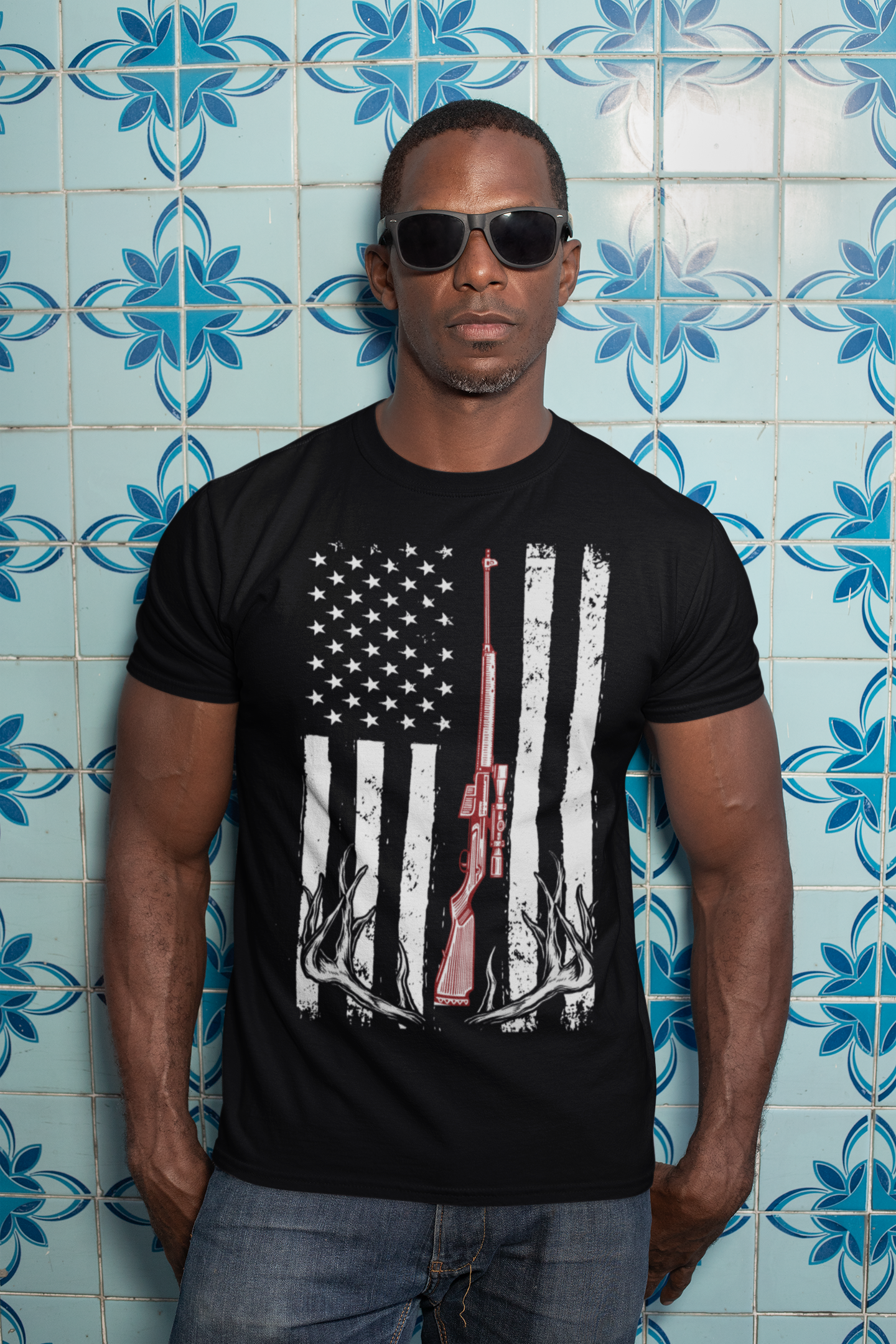 ULTRABASIC Men's T-Shirt Deer US Flag Hunting - Hunter Tee Shirt