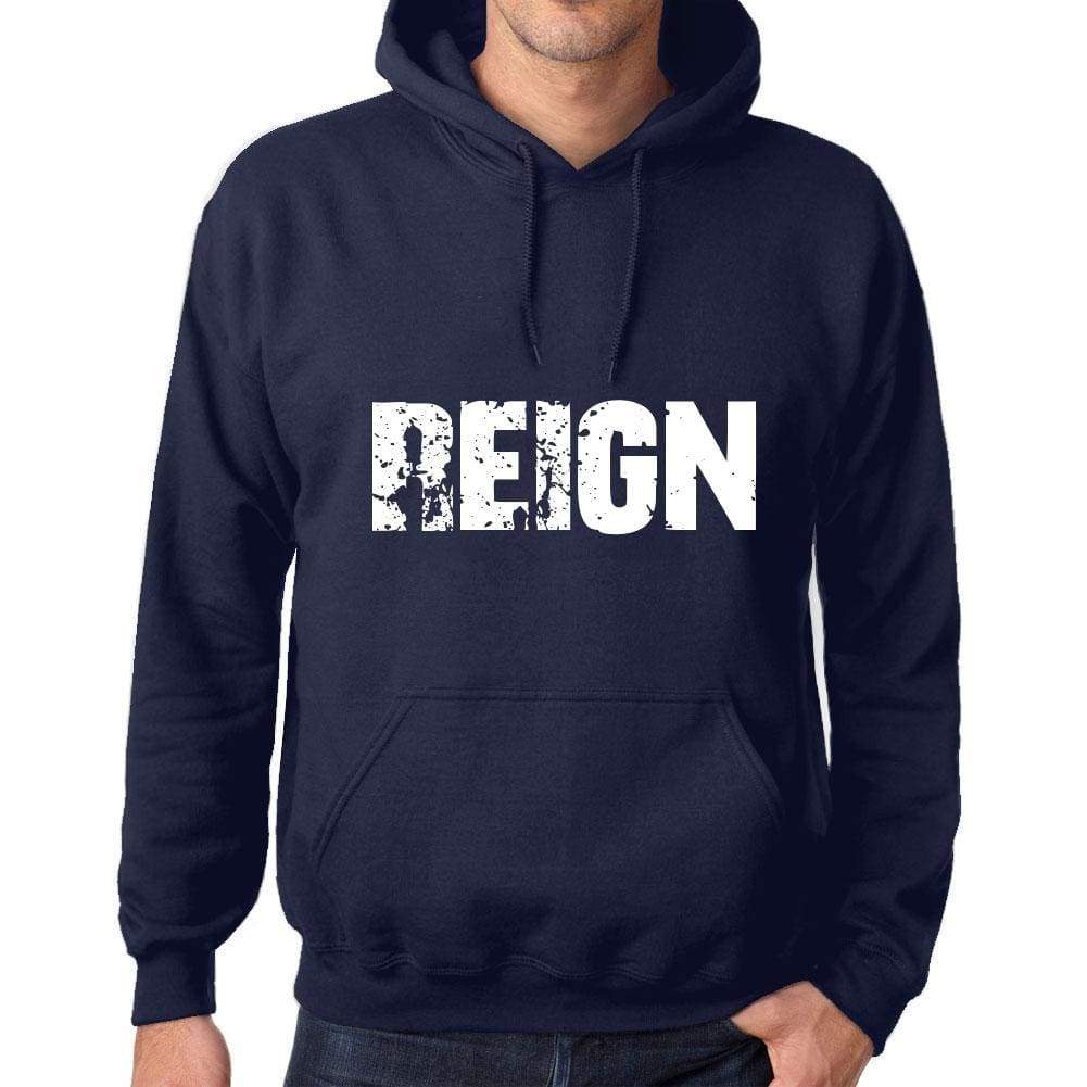 Unisex Printed Graphic Cotton Hoodie Popular Words Reign French Navy - French Navy / Xs / Cotton - Hoodies