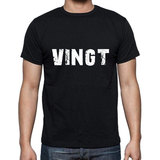 Vingt Mens Short Sleeve Round Neck T-Shirt 5 Letters Black Word 00006 - Casual