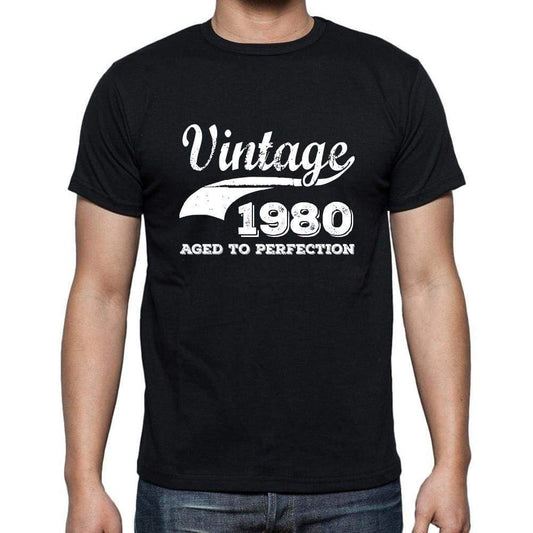 Vintage 1980 Aged To Perfection Black Mens Short Sleeve Round Neck T-Shirt 00100 - Black / S - Casual