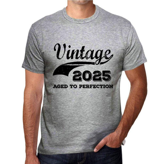 Vintage Aged To Perfection 2025 Grey Mens Short Sleeve Round Neck T-Shirt Gift T-Shirt 00346 - Grey / S - Casual